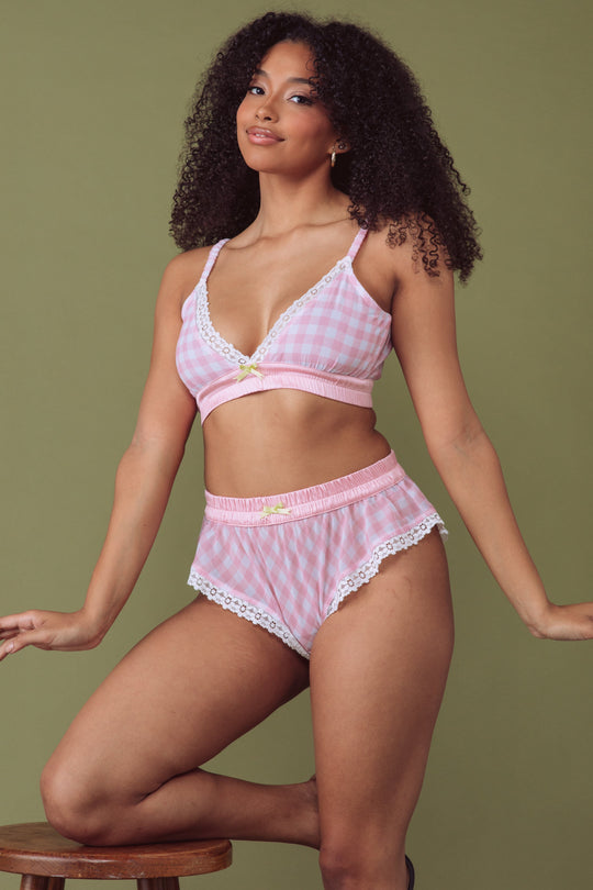 Pink Gingham Triangle Bralette