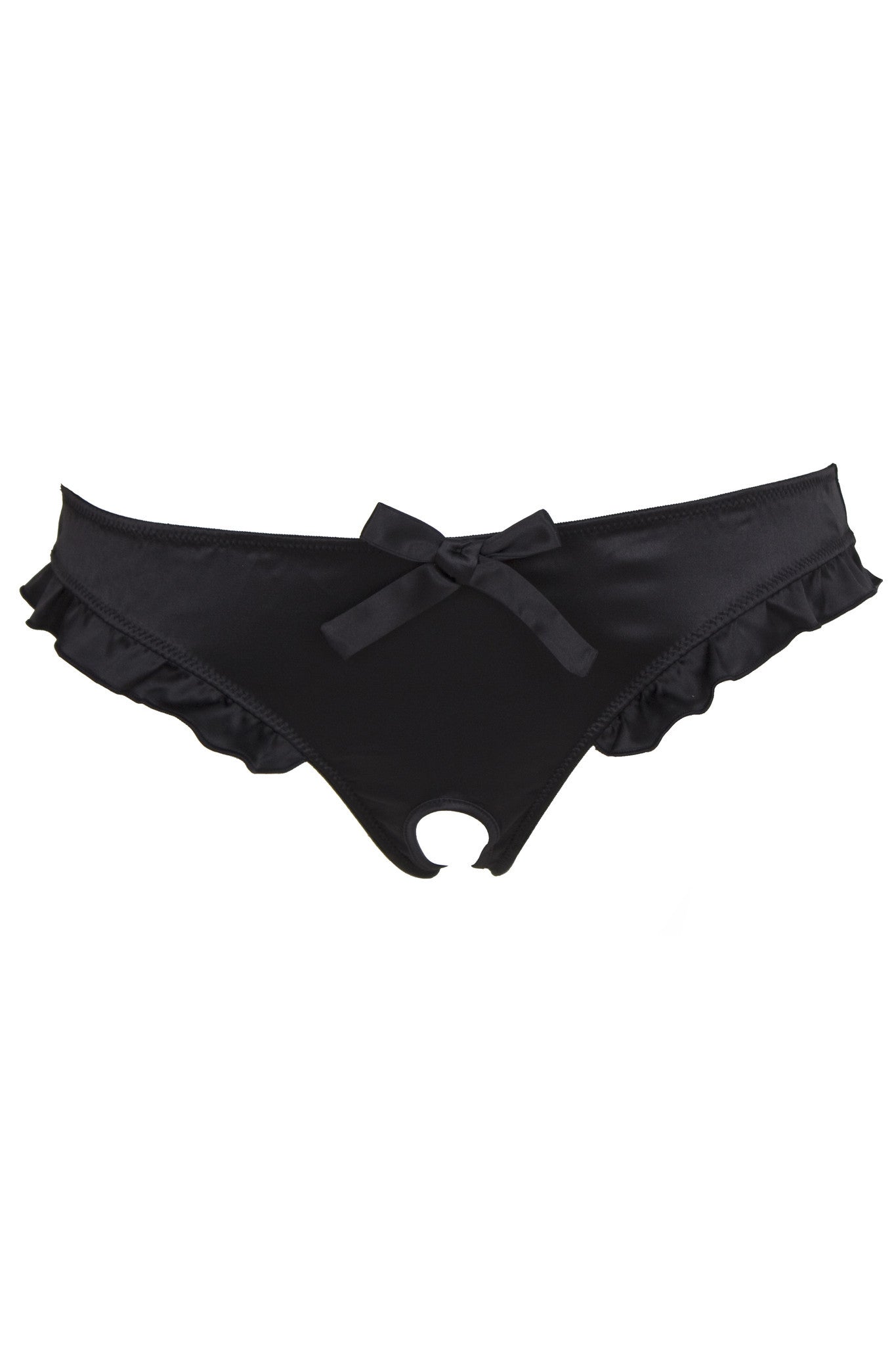 frilly ouvert crotchless open knickers satin black brief