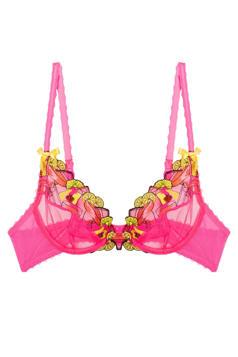 Magda Pink Neon Cocktail Embroidery Plunge Bra – Playful Promises USA