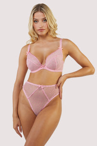 Ann Summers Carmen dobby floral mesh lightly padded plunge bra in pink