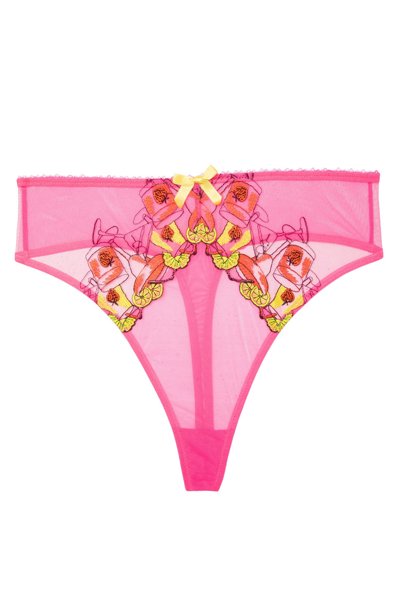 Magda Pink Neon Cocktail Embroidery High Waist Thong
