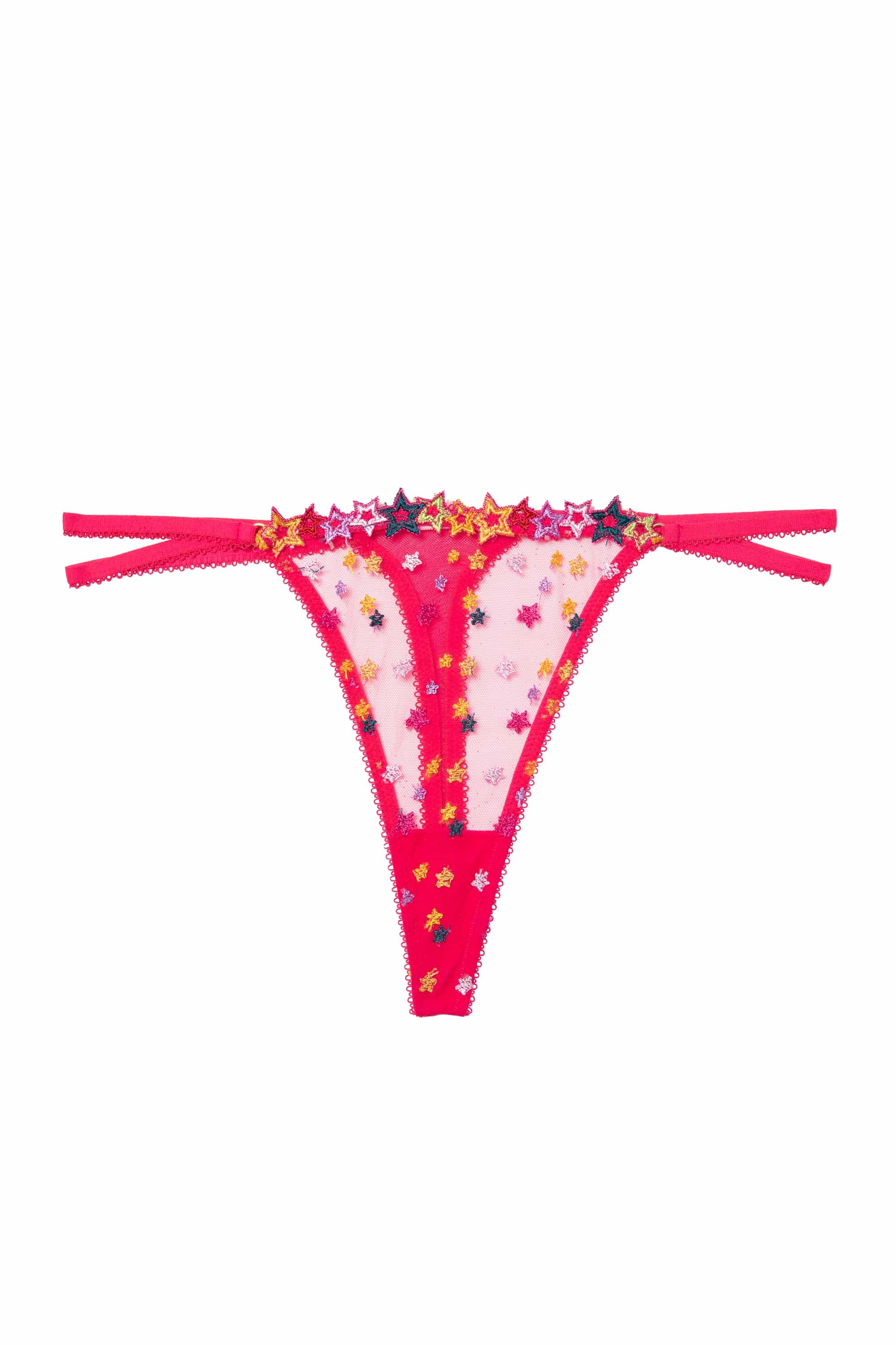 Nova Pink Star Embroidery Strap Thong