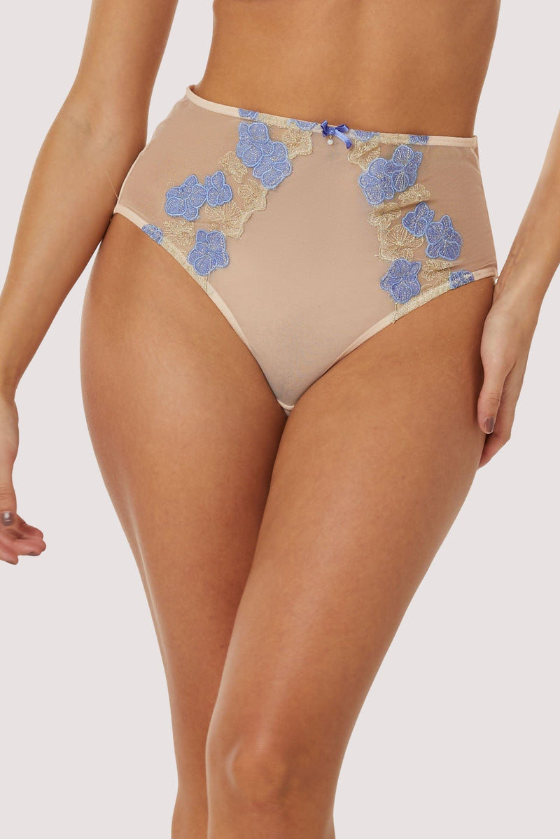Rayne Gold And Lilac Satin Floral Embroidered High Waisted Brief – Playful  Promises USA