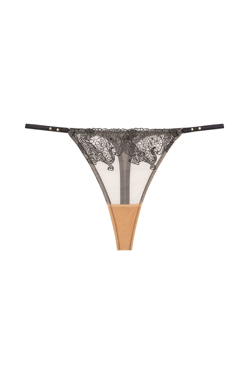 Tiger Peach Mesh Embroidered Thong