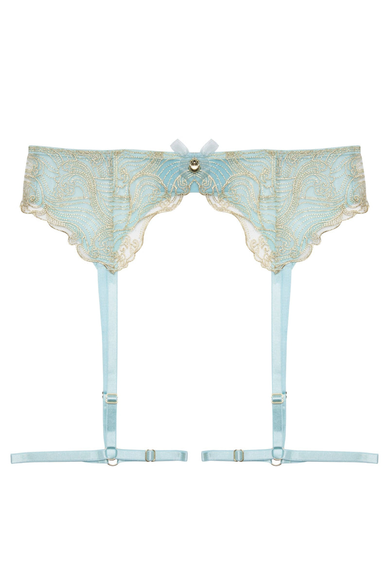 Ayaka Blue Wave Embroidery Suspender Belt with Leg Harness