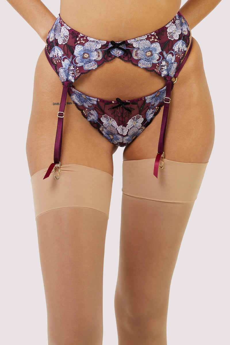 Joanna Burgundy Gold Embroidery Suspender Belt Playful Promises USA Joanna Burgundy Gold Embroidery Suspender Belt Playful Promises USA