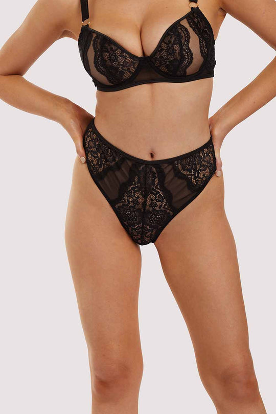 Suede Lace Black Thong