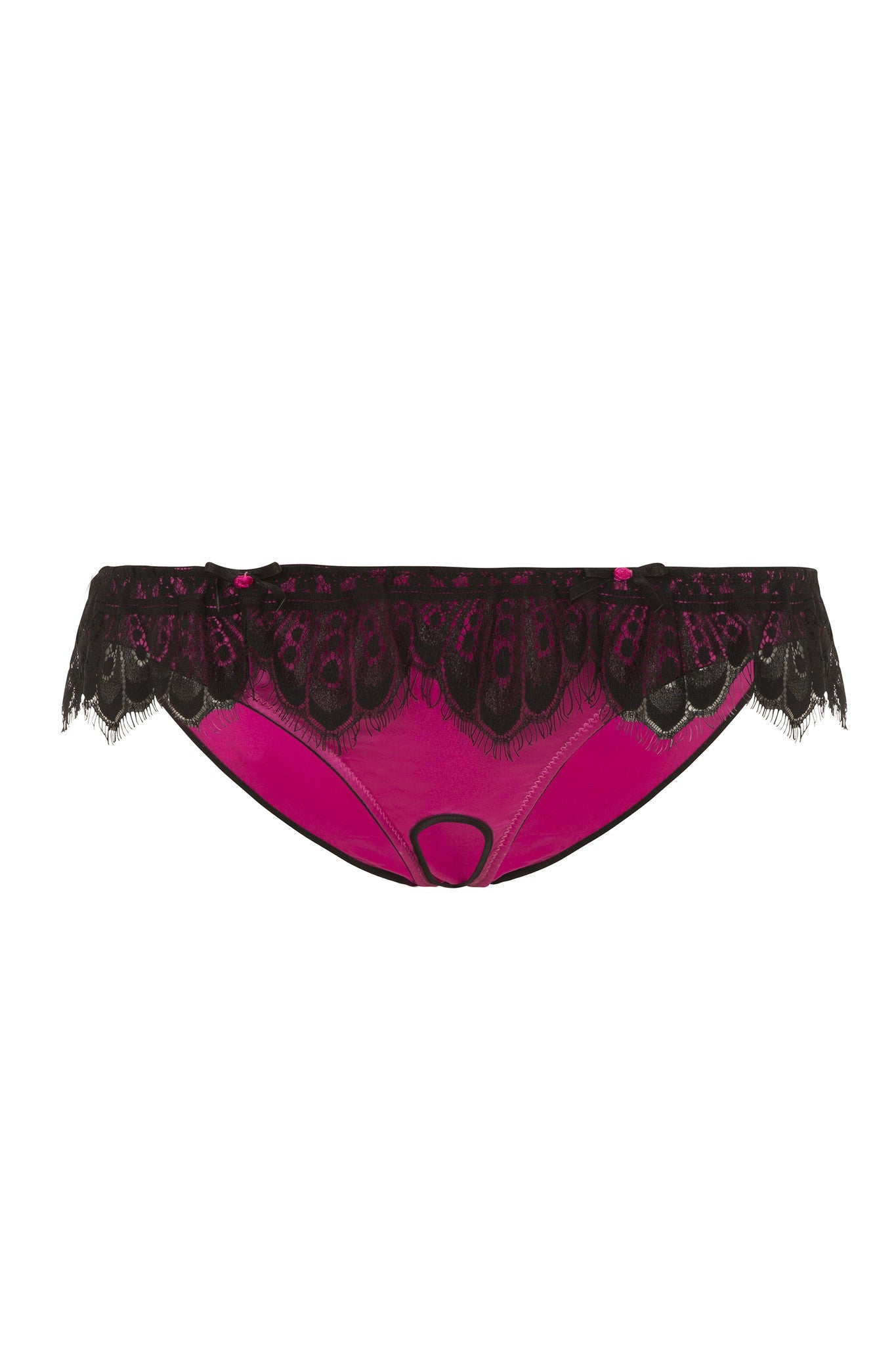 black eyelash lace pink fuchsia satin rose ouvert open crotchless brief skirt lingerie knickers