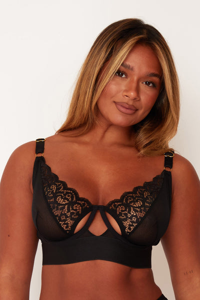 Tutti Rouge Delaney mesh and lace plunge bra with cutout cup detail in black