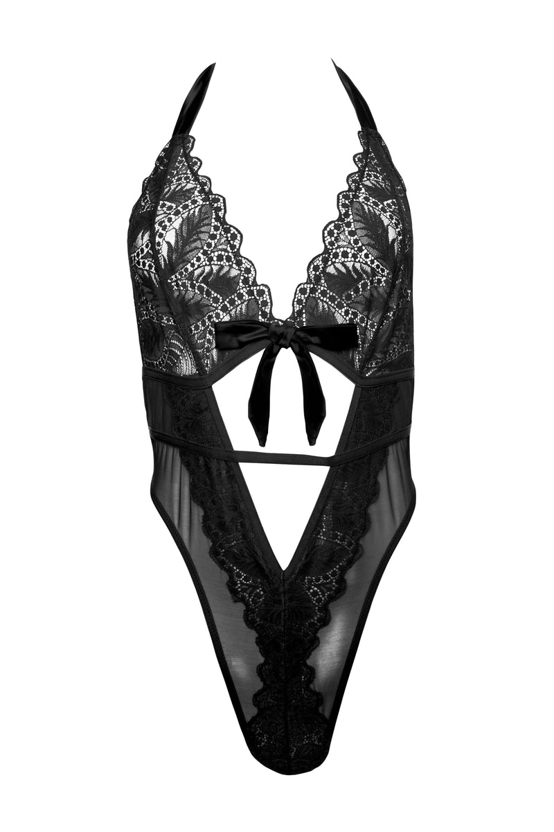 Dee Black Eyelash Lace and Mesh Body