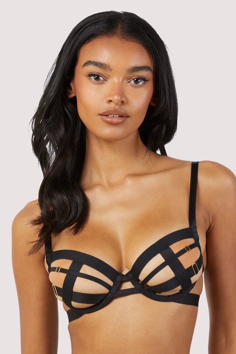 Wolf And Whistle Mesh Strappy Cut Out Bra - Black – Dolls Kill