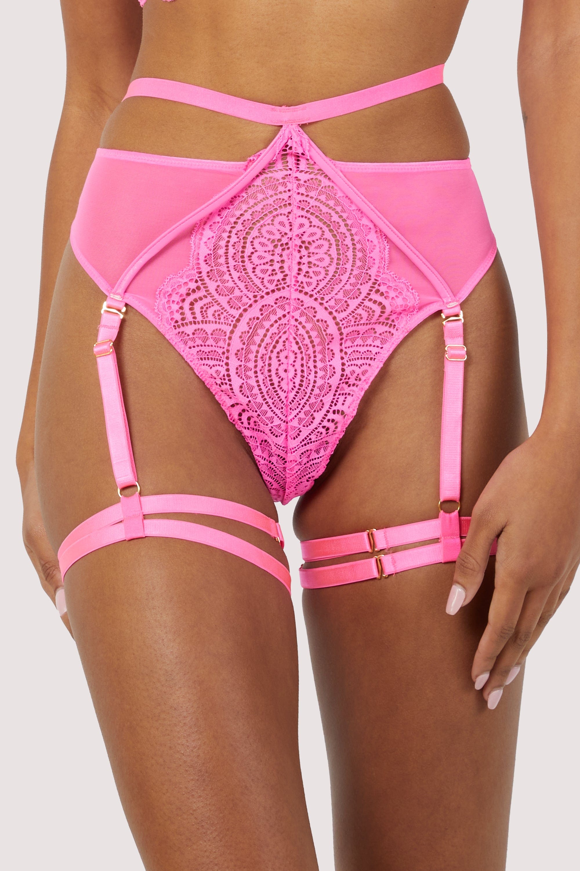 Demi Pink Lace High Waisted Suspender Thong – Playful Promises USA