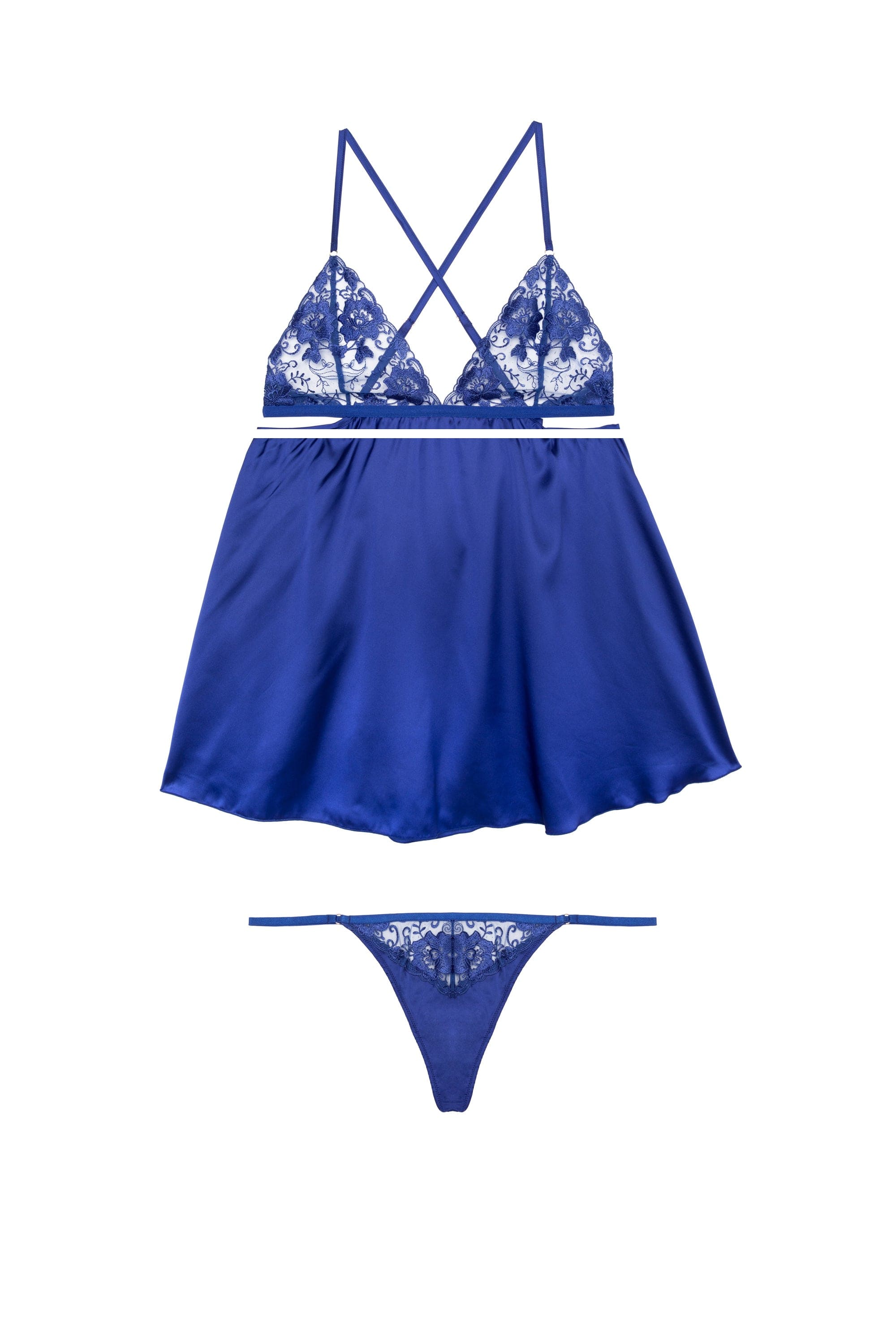Lola Electric Blue Satin Babydoll and Thong Set Playful Promises USA Lola Electric Blue Satin Babydoll and Thong Set Playful Promises USA