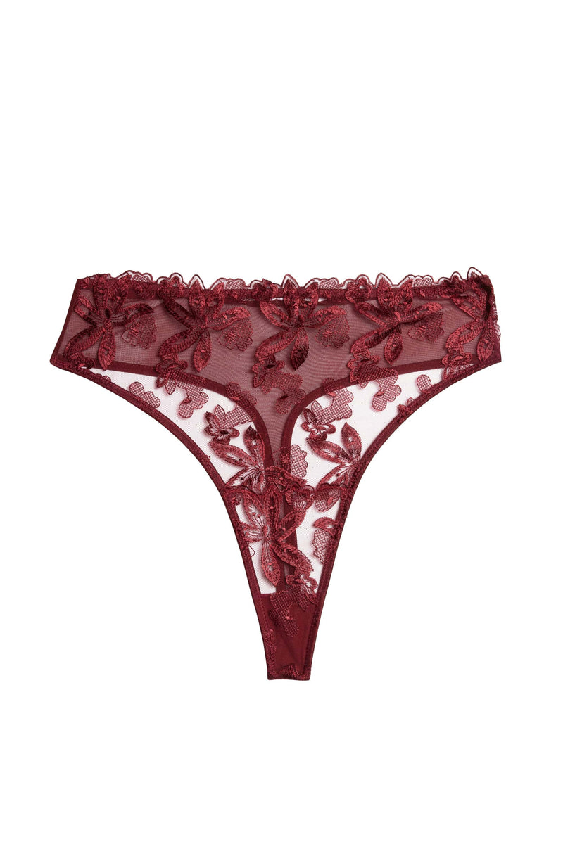 Eva Dark Cherry Graphic Embroidery High Waist Thong