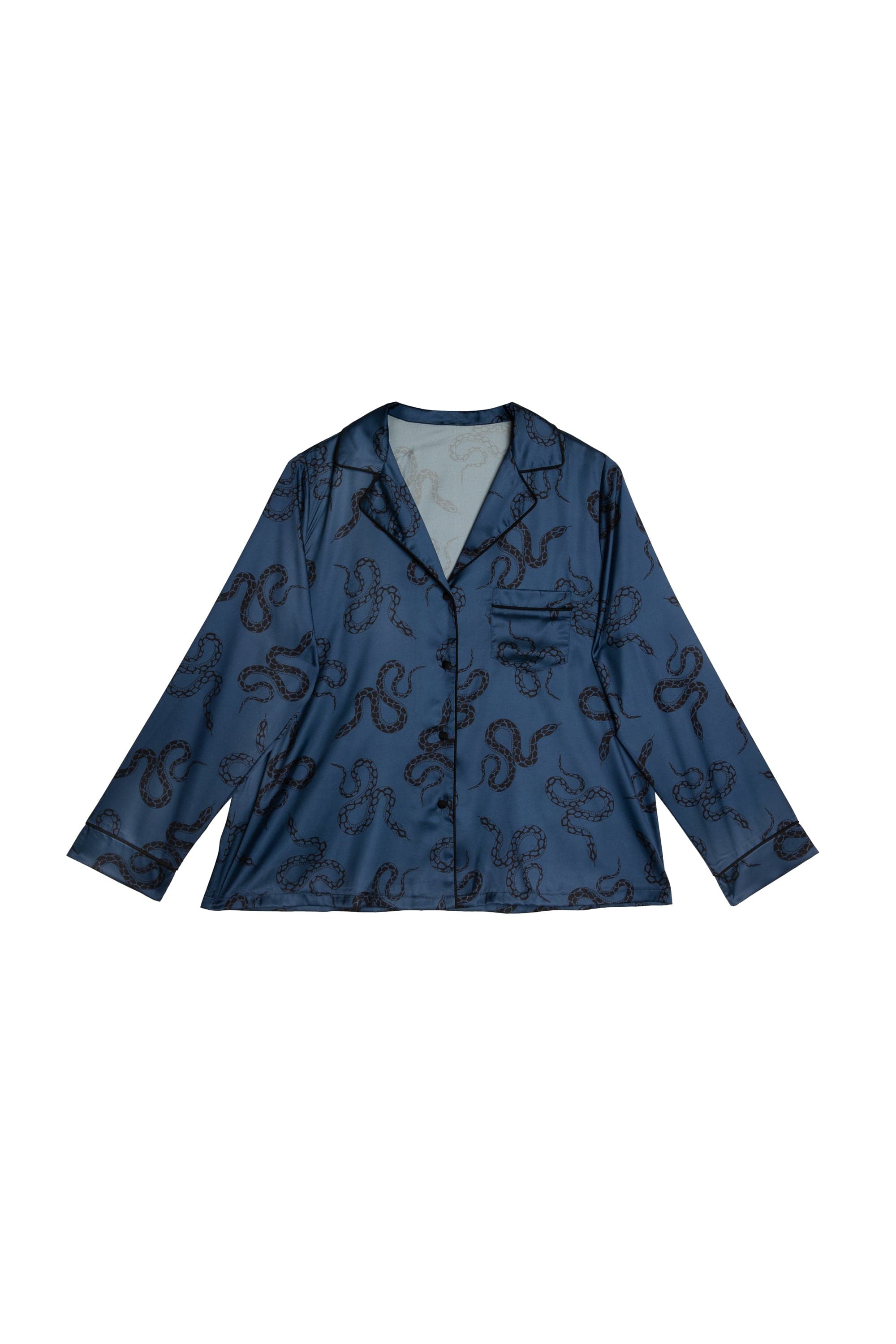 Blue Satin Snake Print Long Sleeve Pyjama Set