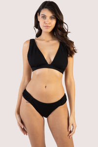 Black Textured Ruched Sides Bikini Bottom