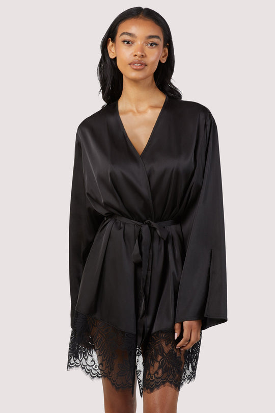 Rosie Black Satin and Lace Robe