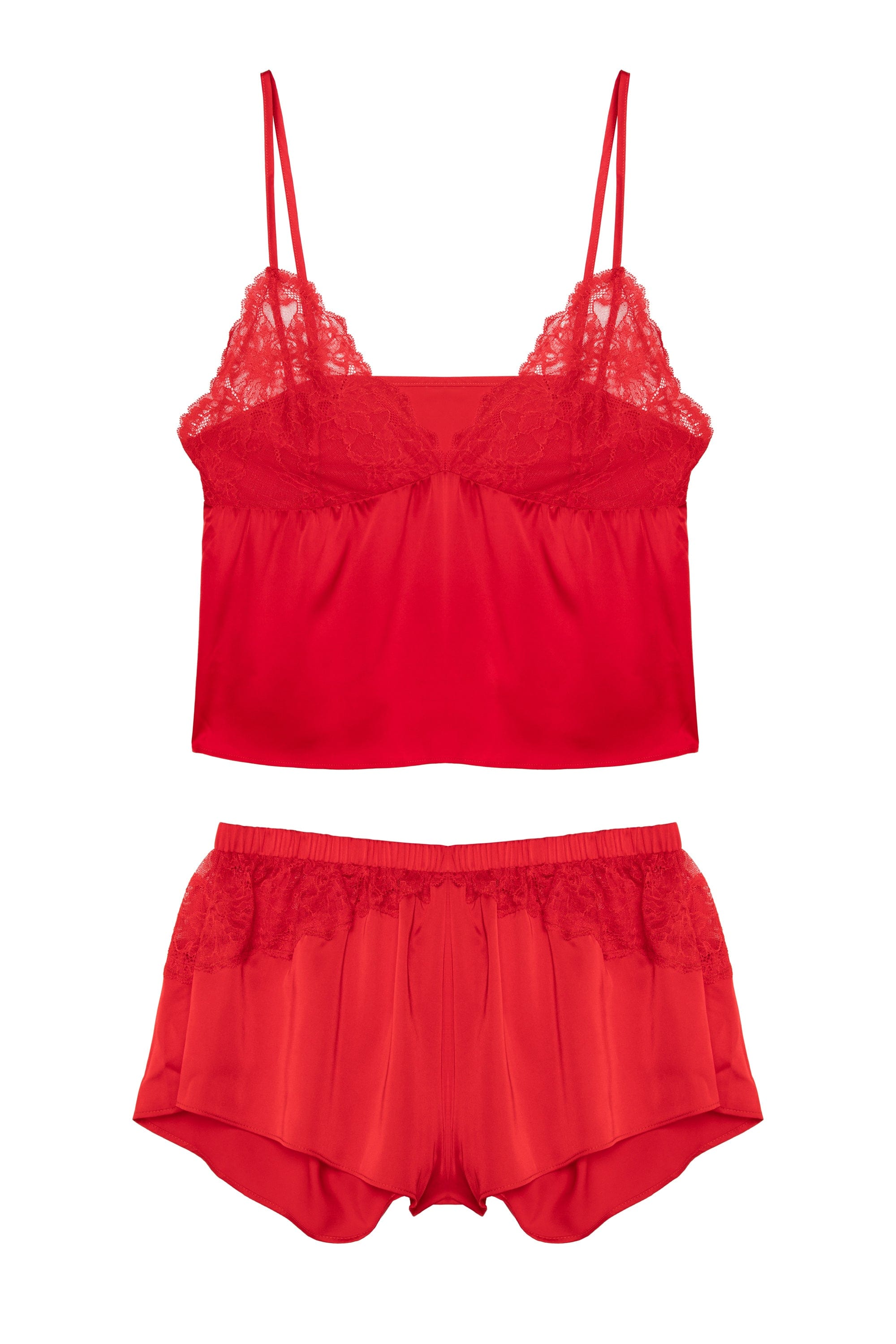 Rosie Red Satin and Lace Cami & Short Set