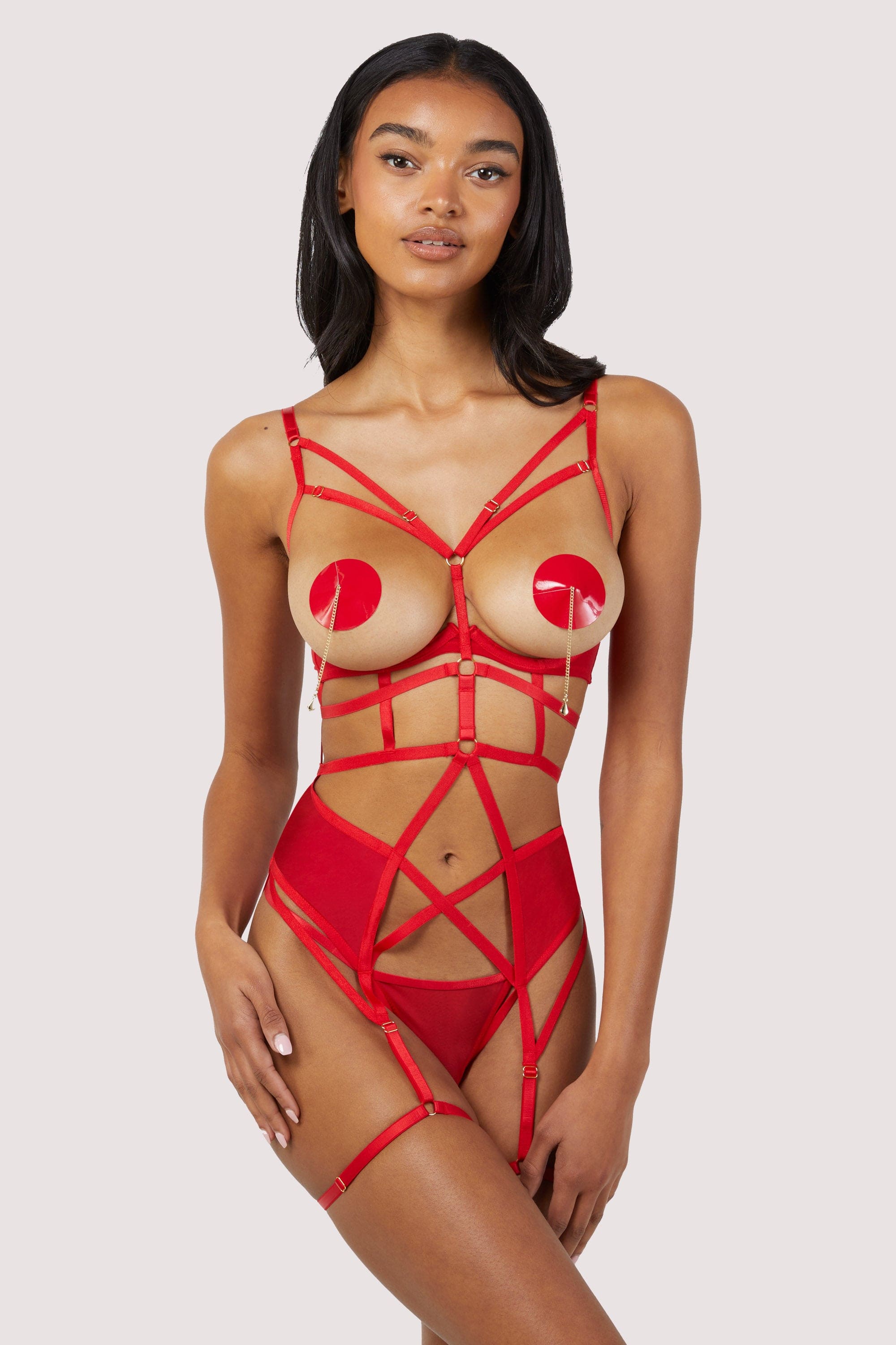 Sarah Red Open Cup Strappy Body Playful Promises USA Sarah Red Open Cup Strappy Body Playful Promises USA